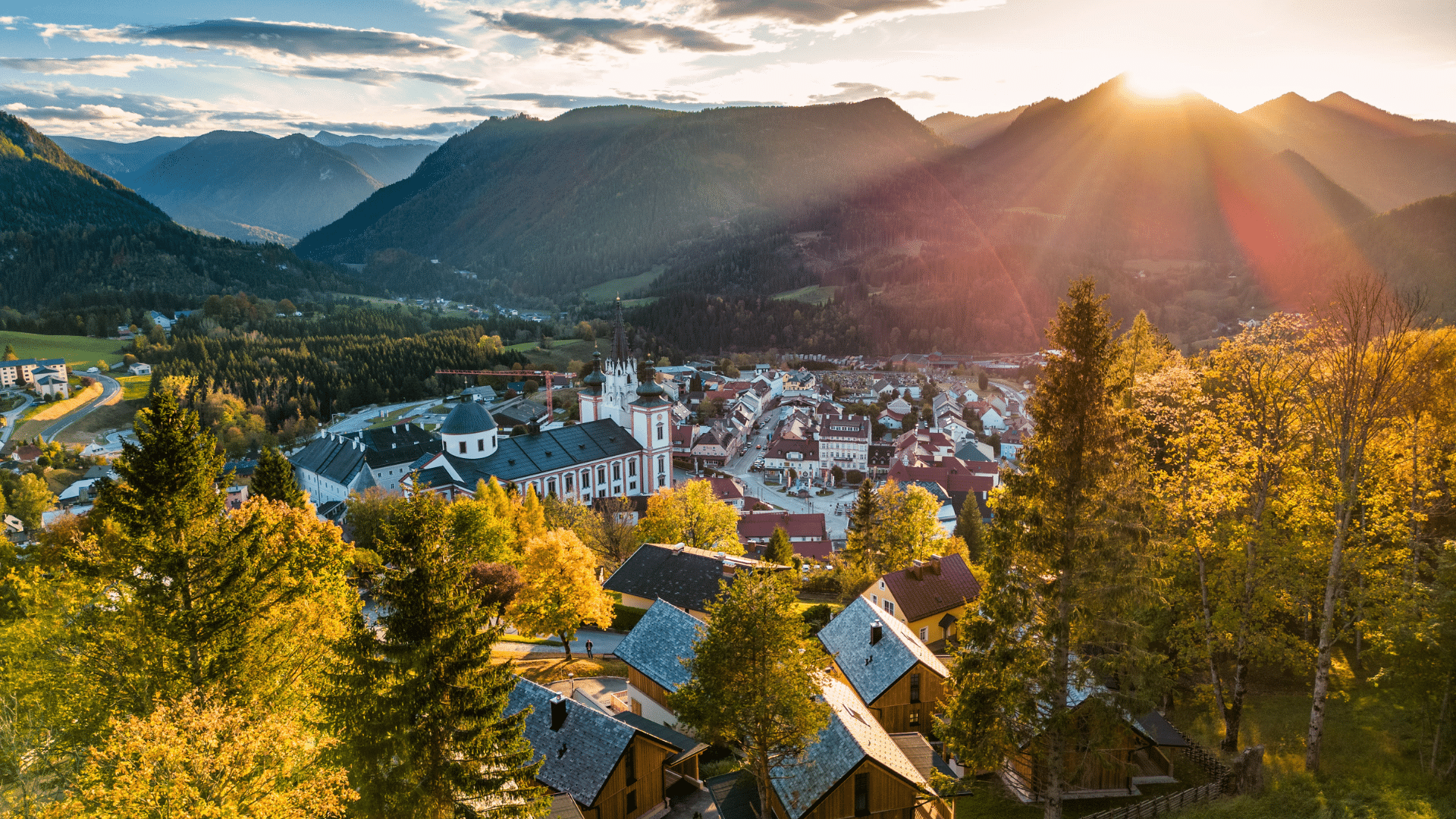 Kurzurlaub in Mariazell. Ausblick von Montestyria auf die Basilika und die Stadt